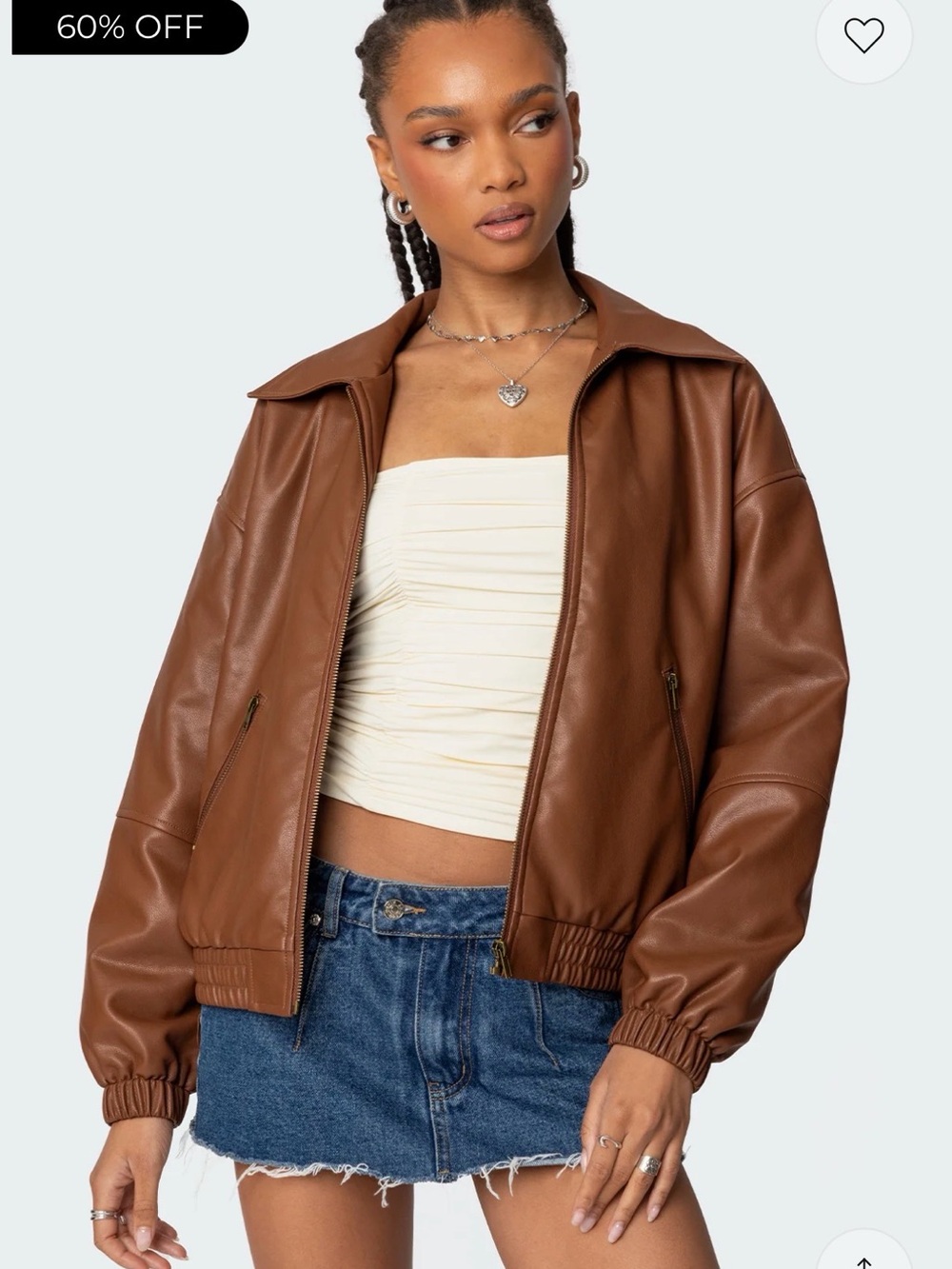 Edikted Women's Brown Faux Leather Bomber Jacket